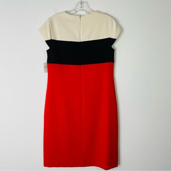 NEW Kasper red black tan color block preppy office midi dress 4 - Picture 6 of 7